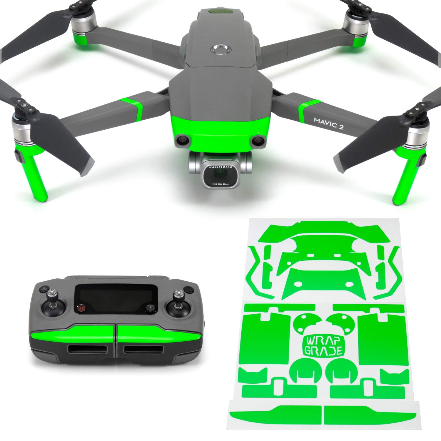 Wrapgrade Poly Skin Sticker compatible with DJI Mavic 2 | Accent Color (NEON GREEN)