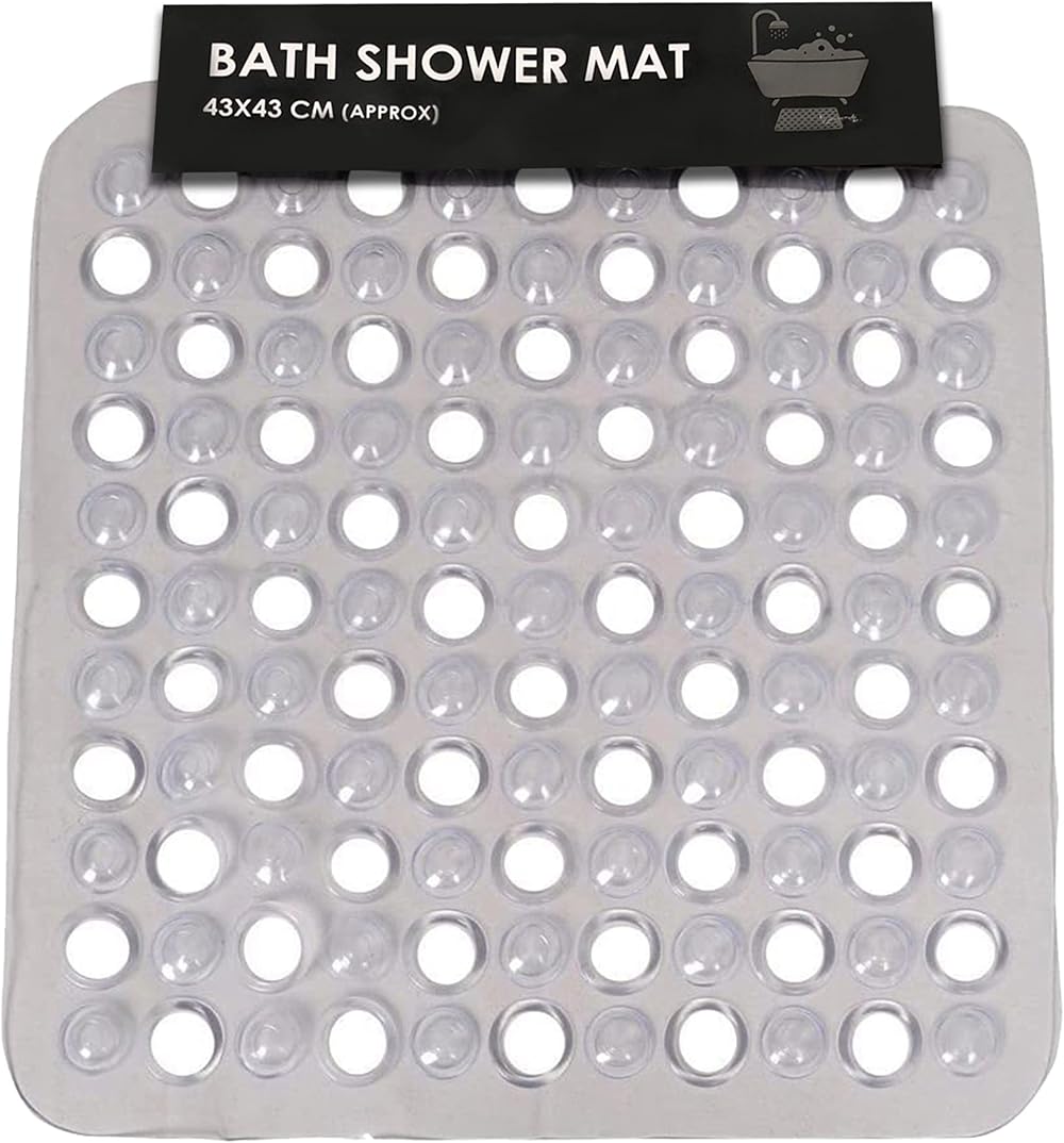 SUL Square Anti Slip Shower Mat Non Slip Drain Holes Suction Cups