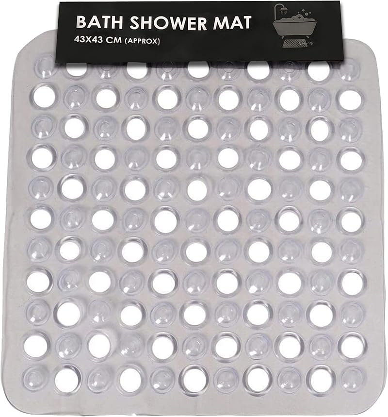 SUL Square Anti Slip Shower Mat Non Slip Drain Holes Suction Cups