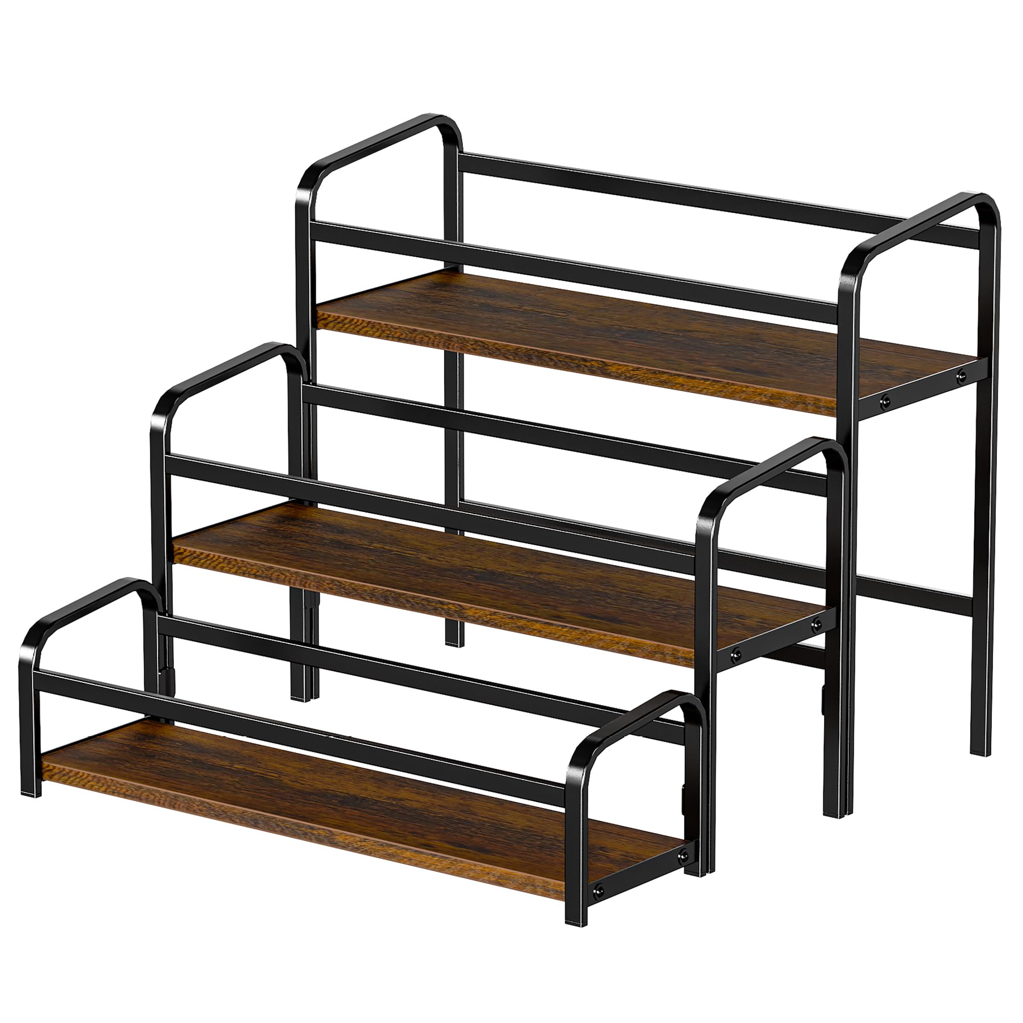 Photo 1 of Coffee Syrup Rack Organizer, Wine Racks, Spice Racks, 3-Tier (Magnetic Connection) 12 Bottles Storage Shelves for Syrup Bottle Holder Stand for Coffee Bar, Kitchen Countertop, Rustic Brown & Black