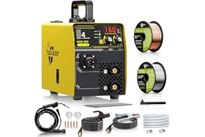 haxiaoer 160A MIG Welder, 110V Gas MIG Welder Machine, 4-in-1 Gasless Flux Core/Gas MIG/Lift TIG/Stick Welder with Synergic Control, IGBT, Multi Process Flux Core Welder for Home DIY Professional Use