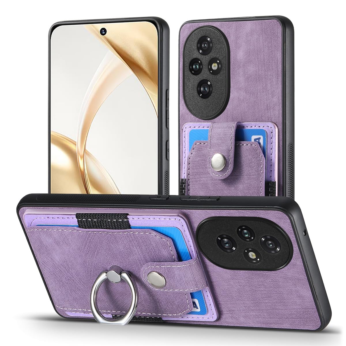 MOJIA Case for Honor 200 Pro, Ultra Thin Card bag Case, TPU Bumper Phone Cover, Card Holder Multifunctional Shell with Bracket Ring. Purple
