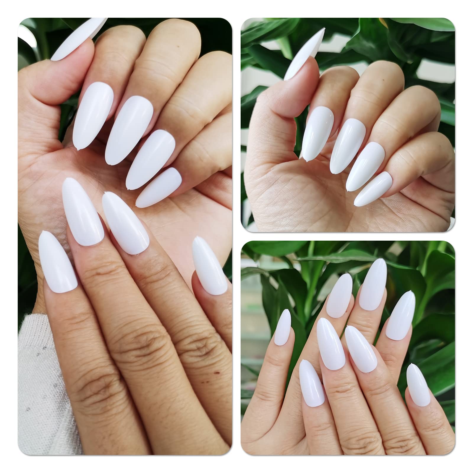 LoveOurHome 240pc Short Almond White Press on Nails Colored Fake Nail Tips Full Cover Artificial Fingernail French Stiletto Manicure with Adhesive Tabs for Women Girls Kids - Image 6