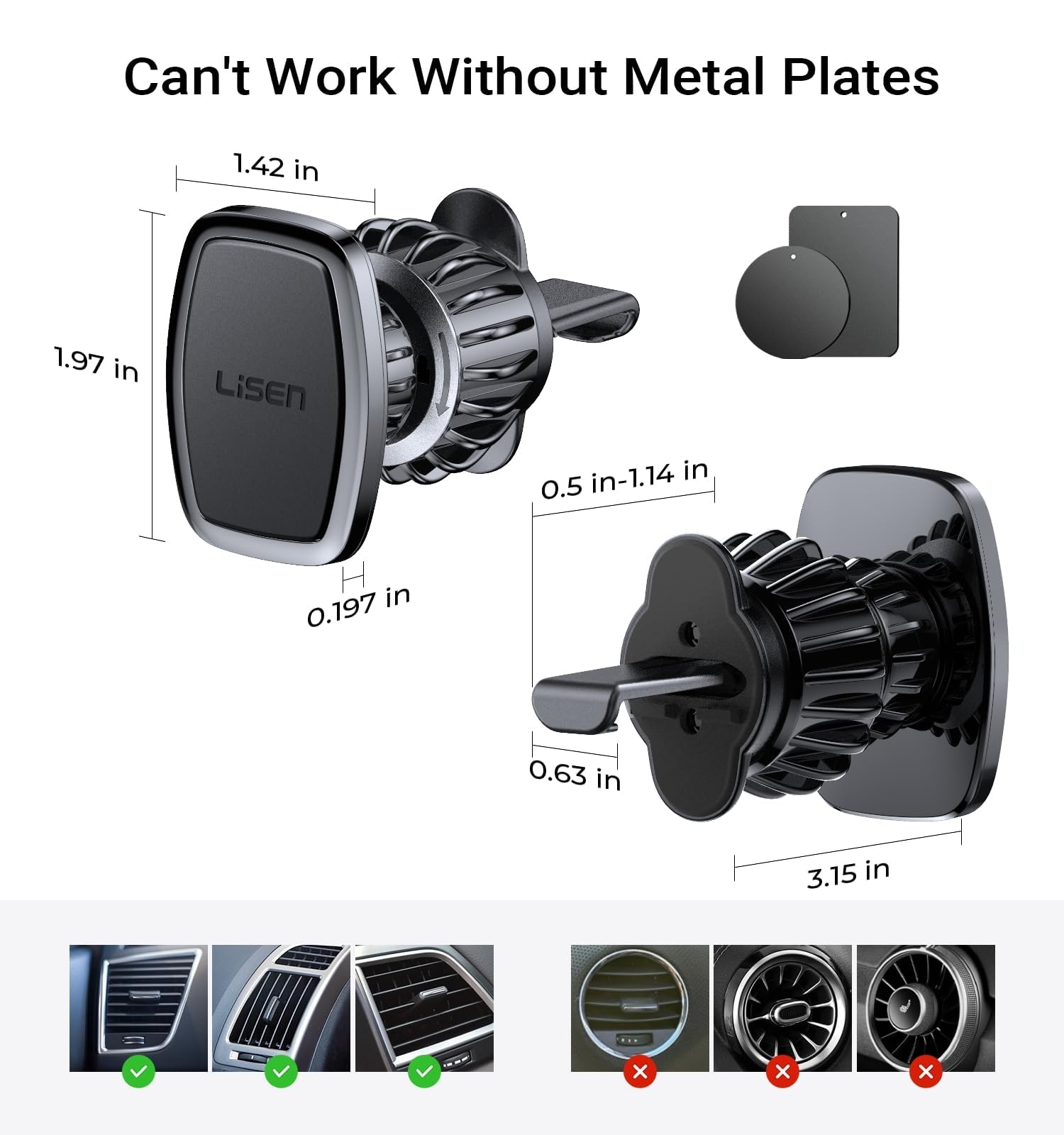 LISEN Magnetic Phone Holder for Car - Upgraded Clip Ultra 6 Strong Magnets, Phone Magnets for Back of Phone, Soporte de Telefono para carro for Galaxy S25 Ultra 4-6.7 inch Smartphones (Black)