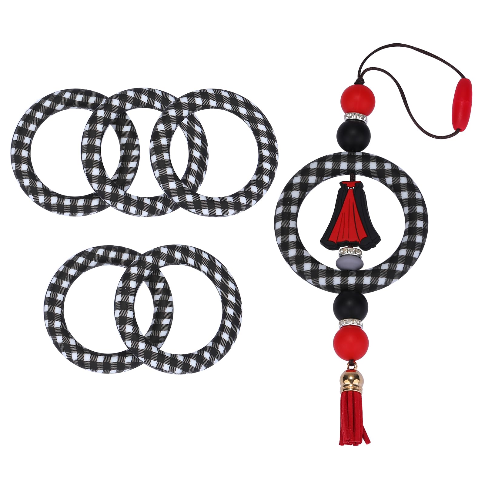 WEWAYSMILE 5 pcs 65mm Silicone Focal Rings, Silicone Bead Rings, 65mm Round Silicone Loop with 2 Hole for Keychain Making Necklace Bracelet Craft DIY