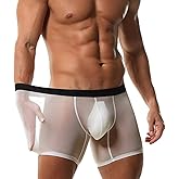 Evankin Men's Boxer Brief Underwear Ice Silk Mesh See Through Underpants Sports Extended Anti Crotch Shorts Running