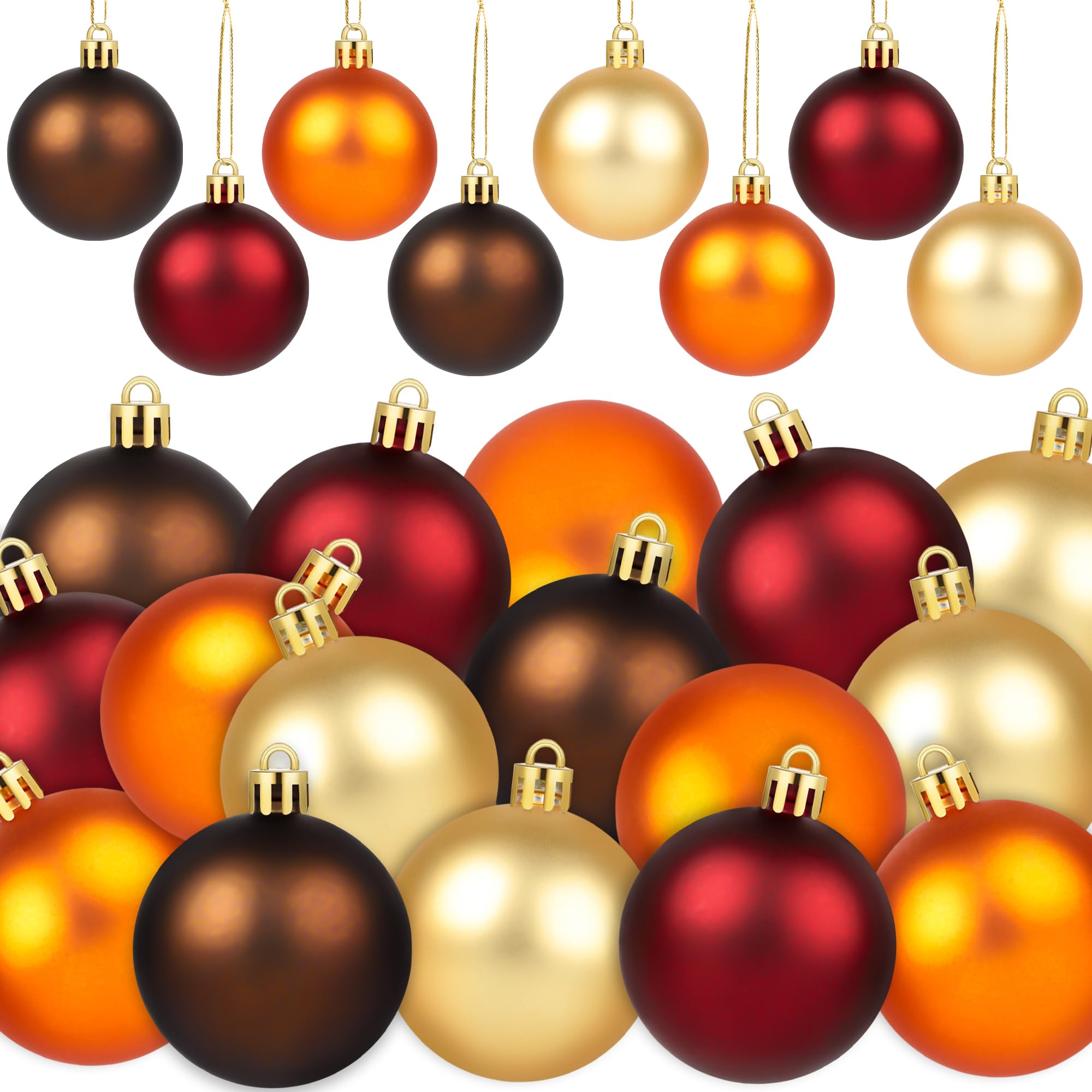 Photo 1 of 20 PCS Thanksgiving Ball Ornaments for Tree Fall Ball Hanging Ornaments Plastic Orange Brown Ball Ornaments Thanksgiving Hanging Decorations for Fall Autumn Thanksgiving Harvest Home Party Supplies