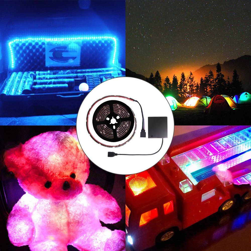 Abtong LED Strip Lights Battery Operated USB Powered TV Backlight, LED Strip Battery Powered with RF Remote Waterproof RGB LED Strip Rope Lights Multi Color Changing, 2M/6.56ft