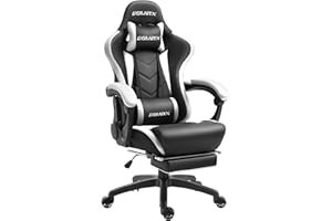 Dowinx Gaming Chair Ergonomic Racing Style Recliner with Massage Lumbar Support, Office Armchair for Computer PU Leather E-Sports Gamer Chairs with Retractable Footrest(Blackwhite)