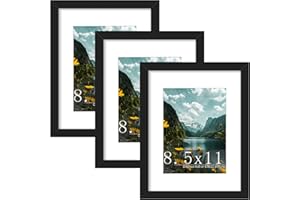 Picrit 8.5x11 Picture Frame 3 Pack, Black Poster Frame, Display Poster 6 x 8 with Mat or 8.5 x 11 Without Mat for Horizontal or Vertical Wall Mounting