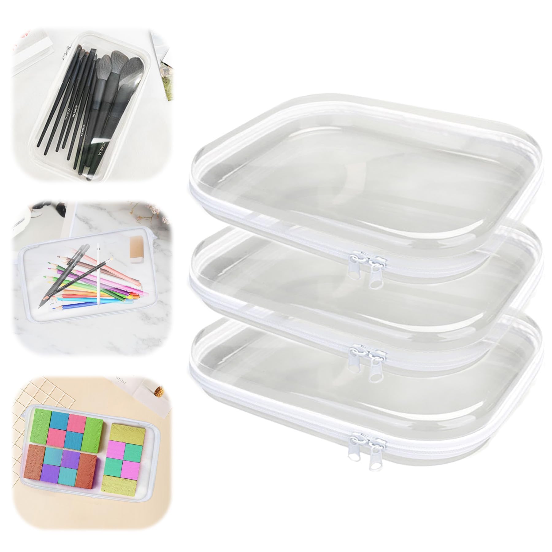 Photo 1 of 3PCS Zippered Transparent Cases for Snacks,Portable Waterproof Cosmetic Bag with Zipper,Clear Hard Shell Zipper Case for Cosmetic Storage, Putting Snacks, Pencil Case(3PCS-S)