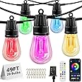 Yeelan Outdoor String Lights, 49Ft 20 Bulbs RGB Warm White Patio Lights, with APP & Remote, IP65 Waterproof, Color Changing Hanging LED Lights for Garden Backyard Party