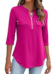 Halife Womens Tops 3/4 Length Sleeves V Neck