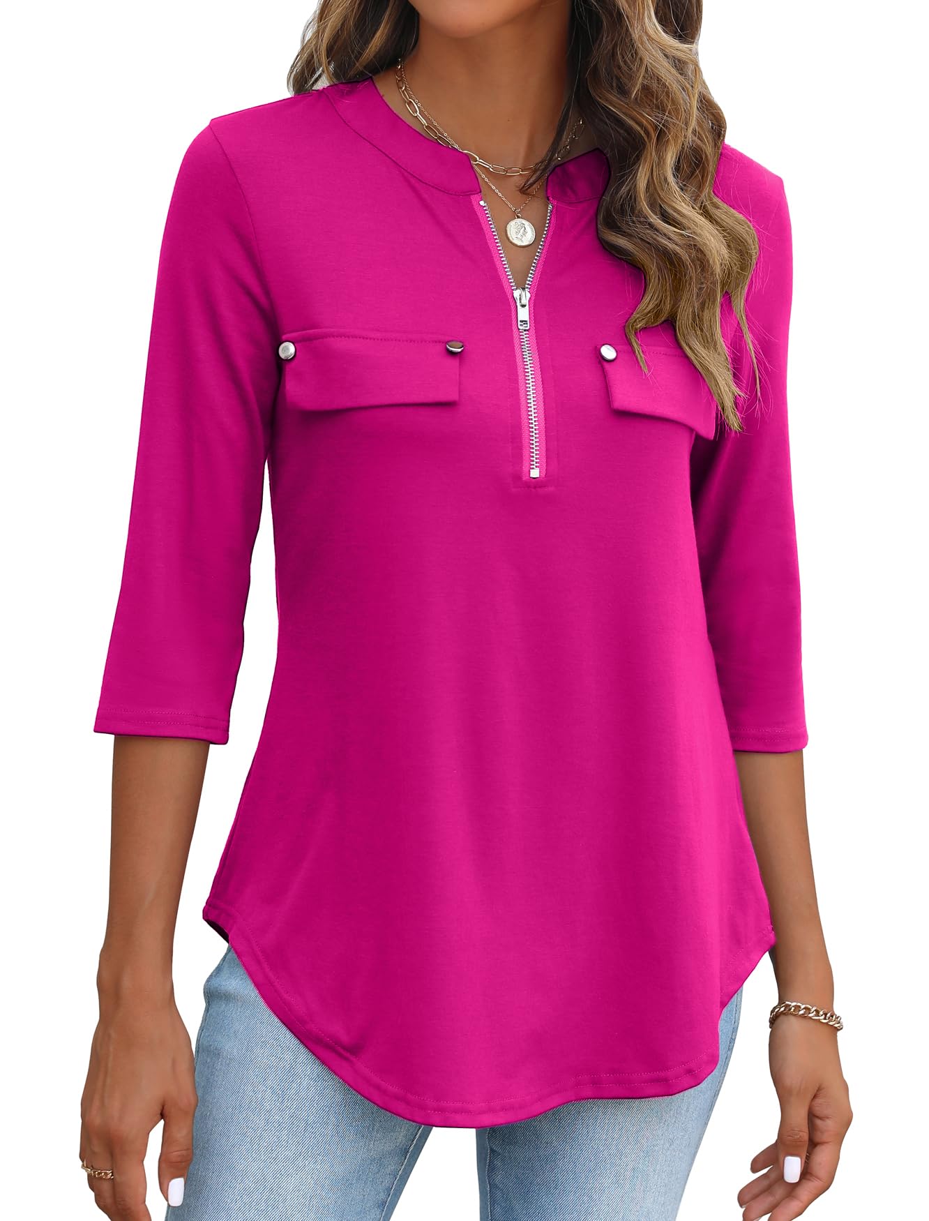 Halife Womens Tops 3/4 Length Sleeves V Neck