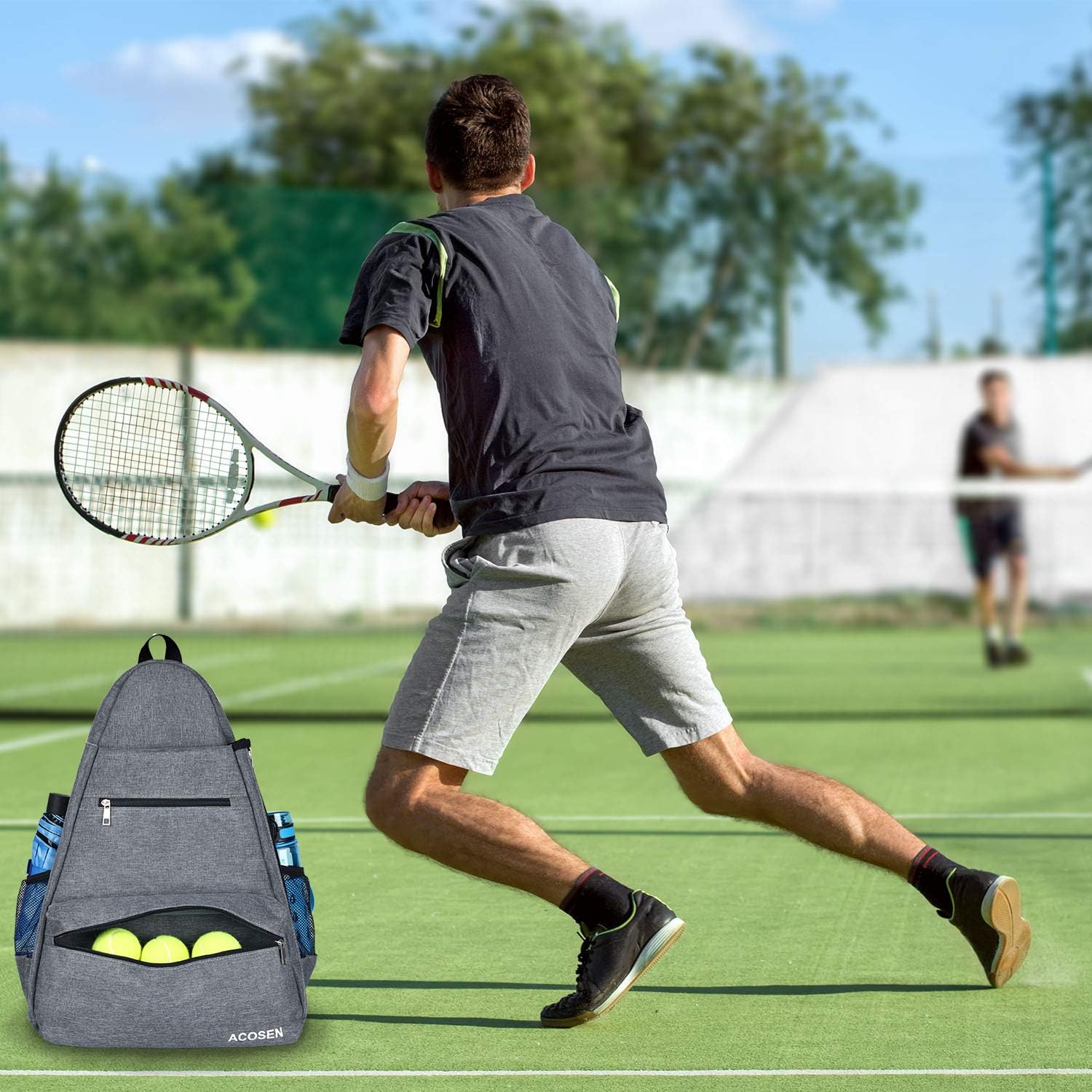 ACOSEN Tennis Bag Tennis Backpack - Large Tennis Bags for Women and Men to Hold Tennis Racket, Pickleball Paddles, Badminton Racquet, Squash Racquet, Balls and Other Accessories (Gray) : Sports & Outdoors