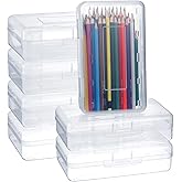 Leelosp 12 Pack Clear Pencil Boxes for School Bulk Plastic Pencil Case with Lid Hard Large Crayon Storage Box Stackable Classroom Stationery Organizer School Supplies for Adult(Clear)