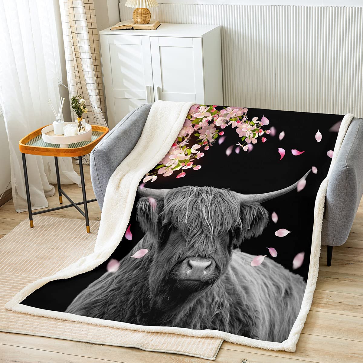 Loussiesd Pink Floral Animal Print Double (60"x79") Reversible Fleece Throw Blanket