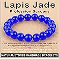 AD Beads Handmade Gemstone Stretch Elastic Bracelet Crystal Healing Reiki Nature's Beauty and Spiritual Essence Unisex (10mm, Blue Lapis Jade (Profession Success))