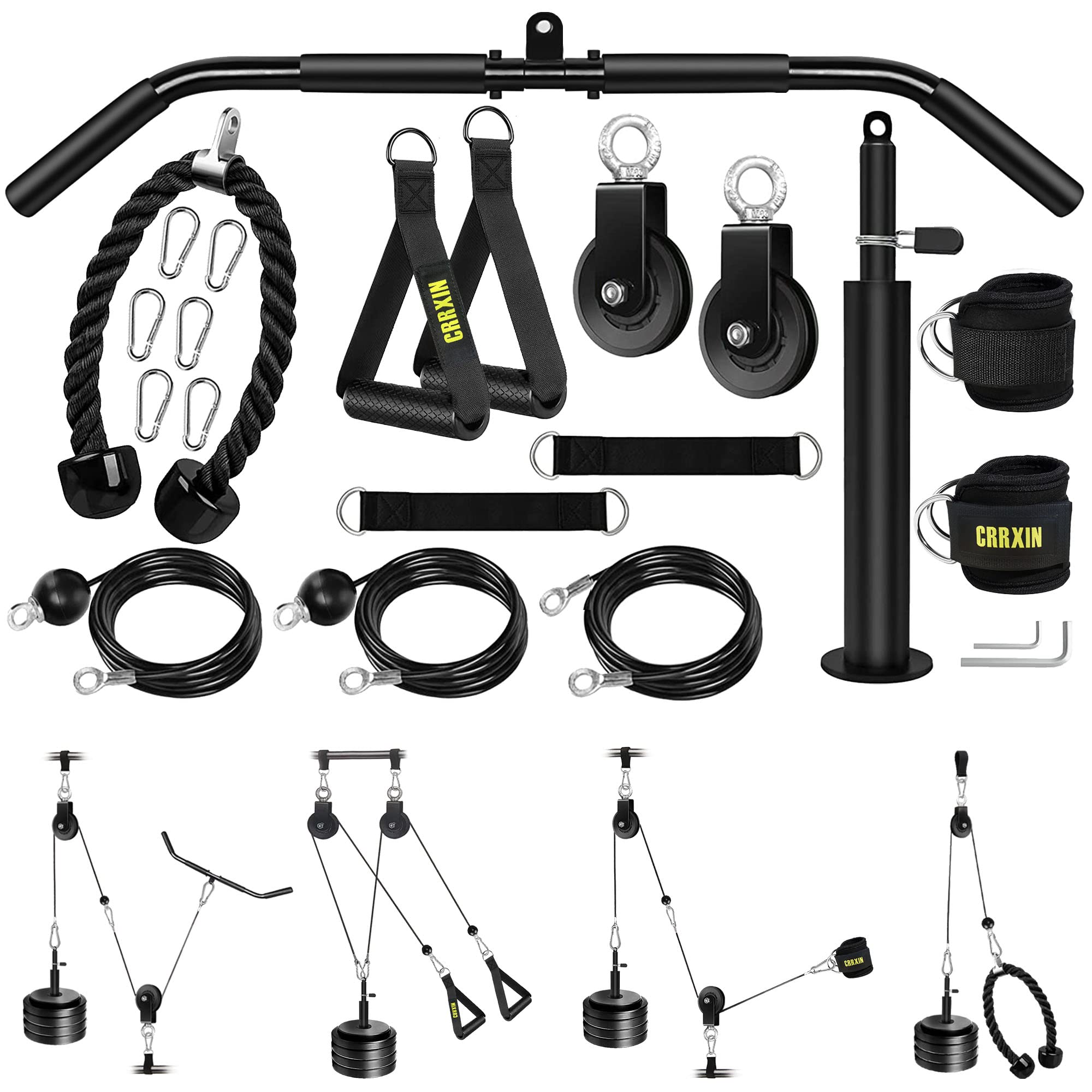 Photo 1 of CRRXIN Weight Cable Pulley System Gym, Upgraded Fitness LAT and Lift Pulley System Attachments for LAT Pull Down, Biceps Curl Workout, Tricep, Home Gym Gravity Pulley System Set.