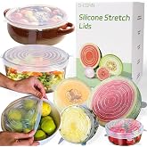 Reusable Silicone Stretch Lids for Food Storage &ndash; Elastic Bowl Covers Fit Round &amp; Rectangle Containers, Jars, Cups &ndash; Heat-Resistant, Dishwasher Safe, Premium Kitchen Gadgets (7-Piece Set)