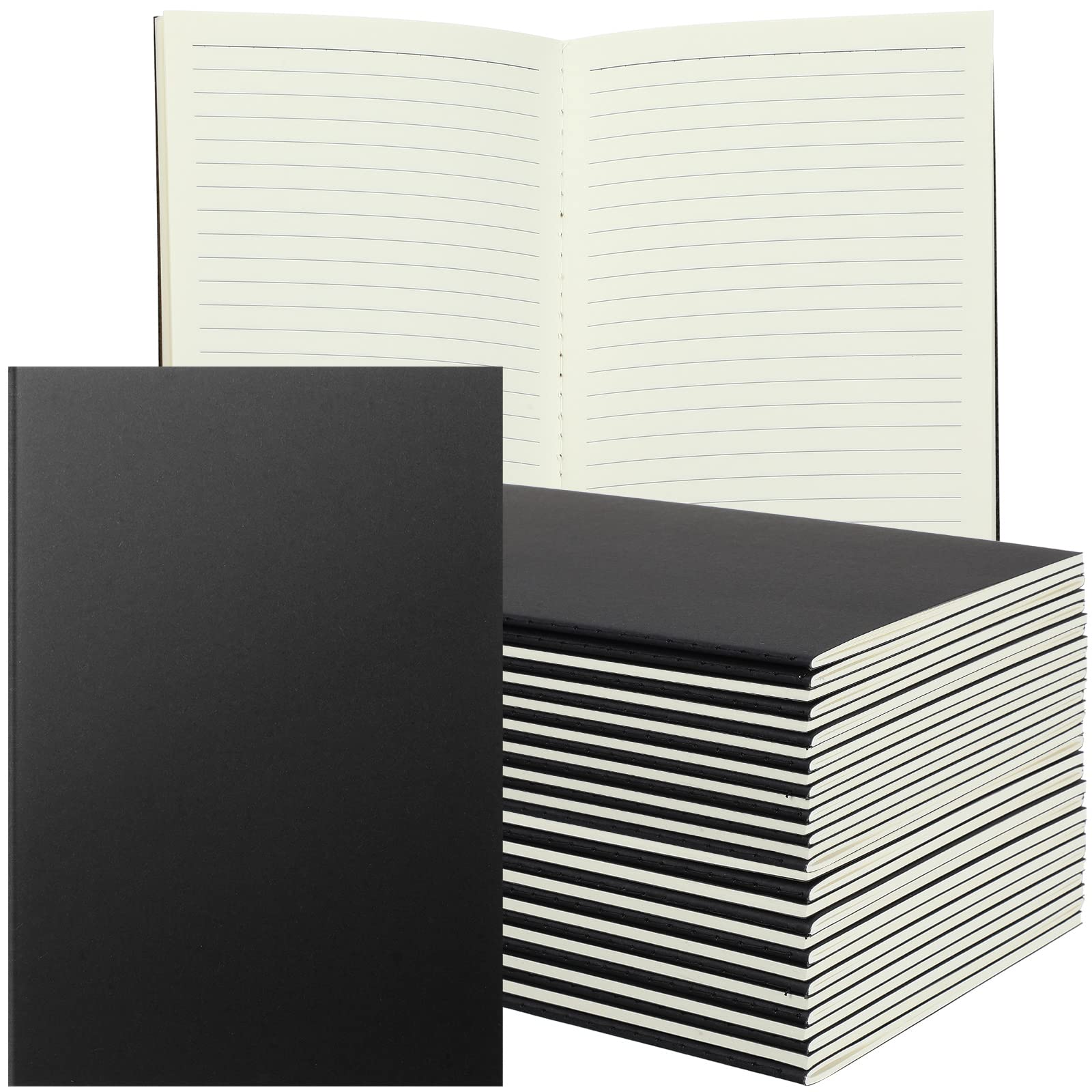 Tenare 16 Pcs Blank Cover A5 Lined Notebook 60 Pages/ 30 Sheets Notepads School Multipack Travel Journal Notebook for Student Diary Memo Office Supplies, 8.27 x 5.51''(Black)