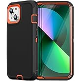 FEIYAR HOME Designed for iPhone 13&14 Heavy-Duty Case, Military-Grade Shockproof Protection, Includes 2 Tempered Glass Screen Protectors - Black Orange