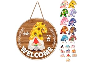 Yuzi-n Interchangeable Welcome Sign for Front Door Seasonal Gnome Wood Wreath Sign Changeable Holiday Seasonal Gnome Decoration Door Home Wall Decor (21 Pcs)