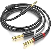 3.5mm TRS to Dual 6.35mm 1/4 TS Mono Breakout Cable，(3.3FT) Y Splitter Stereo Cord Adapter Compatible with iPhone, Computer Sound Card, CD Player, Multimedia Speaker, Home Stereo System