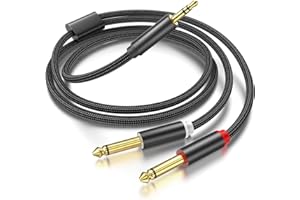 SEEFEFUL 3.5mm TRS to Dual 6.35mm 1/4 TS Mono Breakout Cable，(3.3FT) Y Splitter Stereo Cord Adapter Compatible with iPhone, Computer Sound Card, CD Player, Multimedia Speaker, Home Stereo System