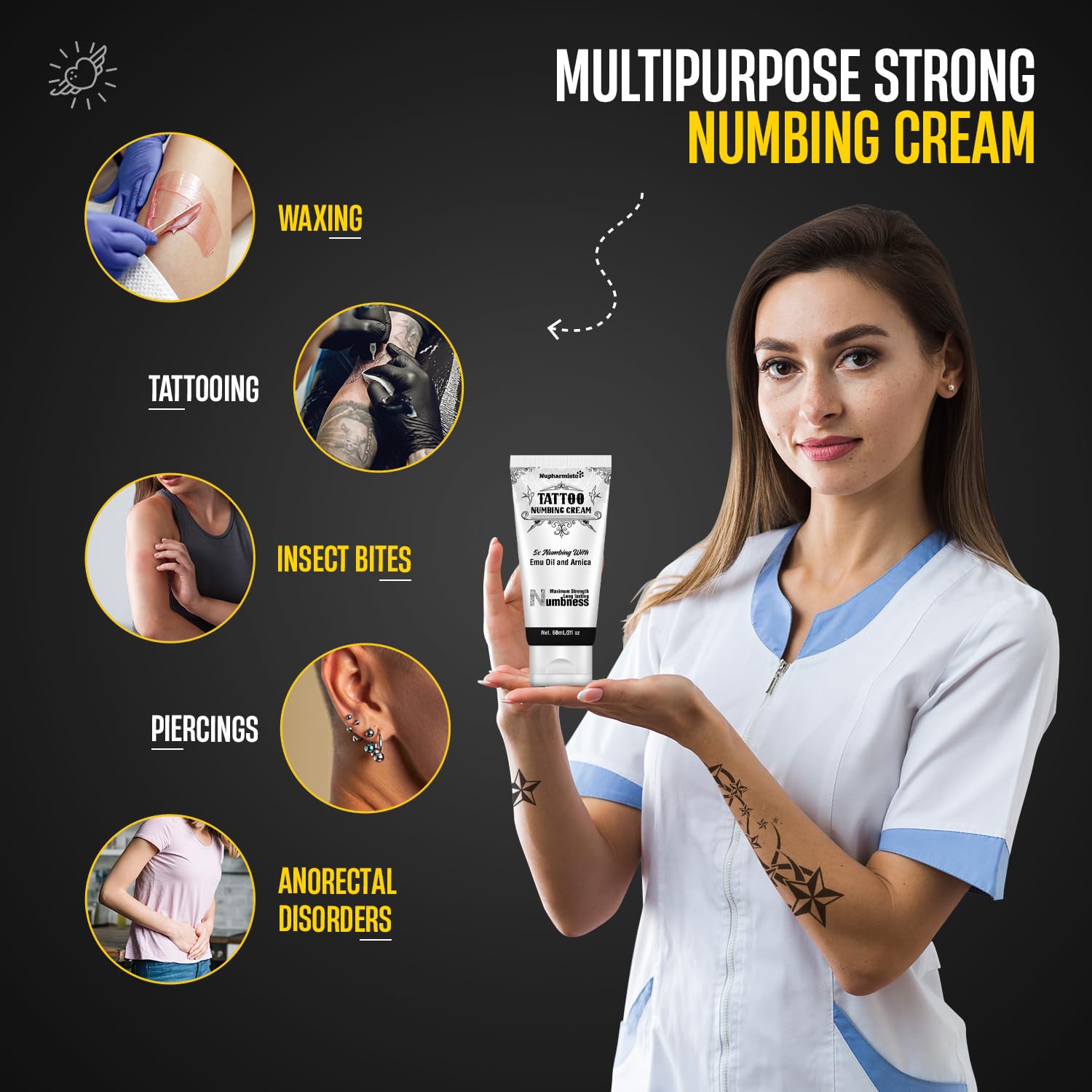 6 Hours Maximum Strength Numbing Cream Tattoo (2oz/ 60ml), Tattoo Numbing Cream for Tattoos Extra Strength with 5x Numbing, Emu Oil and Arnica. 2oz/ 60ml