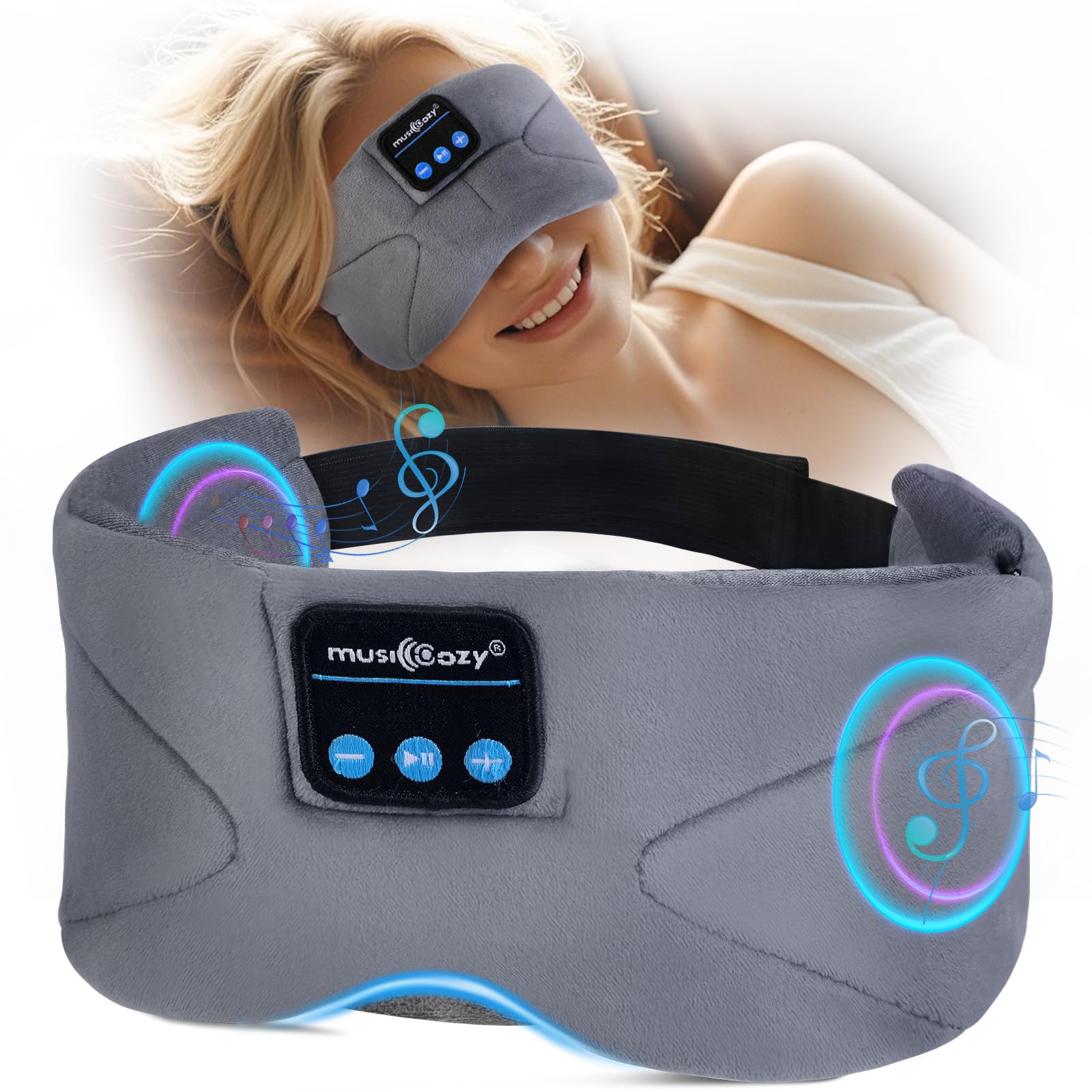 Musicozy Sleep Mask Headphones Bluetooth Sleep Mask,Soft Eye Mask Headphones for Sleeping/Relaxation -100% Blackout Sleep Masks with Headphones for Travel/Meditation/Yoga,Unisex Gifts for Men Women