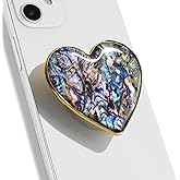 OnTheGrip Cute Natural Seashell Design Heart Shape Collapsible Mobile Phone Grip Stand Holder for Smartphone Tablet Cell Phone Accessory (Black Fresh Water)