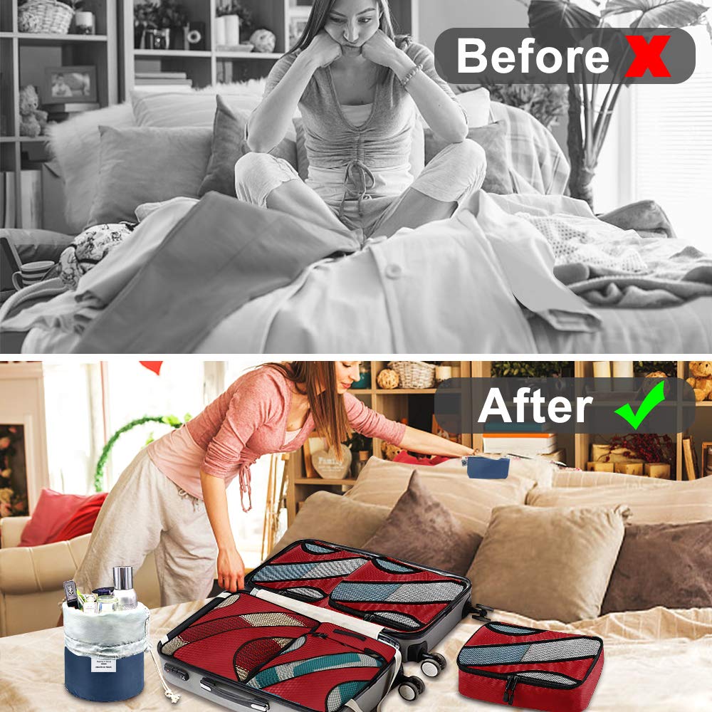 aKing Packing Cubes,7 PCS Travel Cubes Waterproof Luggage Organizer with Cosmetic Bag Travel Accessory for Suitcases