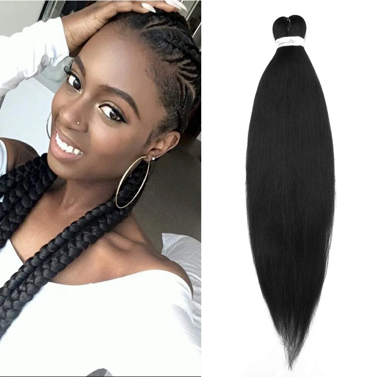 Pre Stretched Black Braiding Hair Easy Braids Crochet Hair for Braiding Synthetic Afro Hairpiece(1PC-90g)
