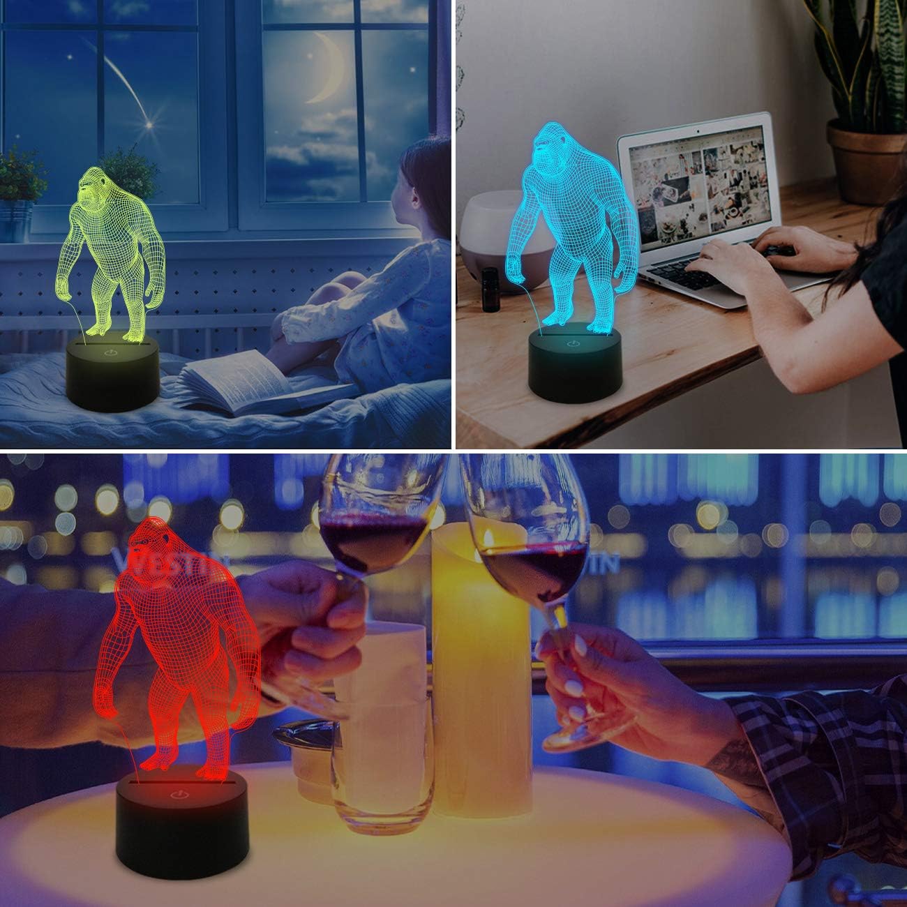 FULLOSUN 3D Night Light Monkey Gorilla LED Night Light Baby Nursery Monkey Lamp for Nursery Home Decor Christmas Birthday Gifts - Image 3