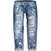 Astylish Womens Plaid Patch Ripped Boyfriend Distressed Stretch Skinny Denim Jeans