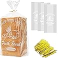Bread Loaf Packing Bags with Ties, Printed Large Bakery Homemade Bread Plastic Bags, 8” x 4” x 18”,40 Pack, Printed Bread Container Reusable Adjustable