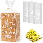 Bread Loaf Packing Bags with Ties, Printed Large Bakery Homemade Bread Plastic Bags, 8&rdquo; x 4&rdquo; x 18&rdquo;,40 Pack, Printed Container Reusable Adjustable