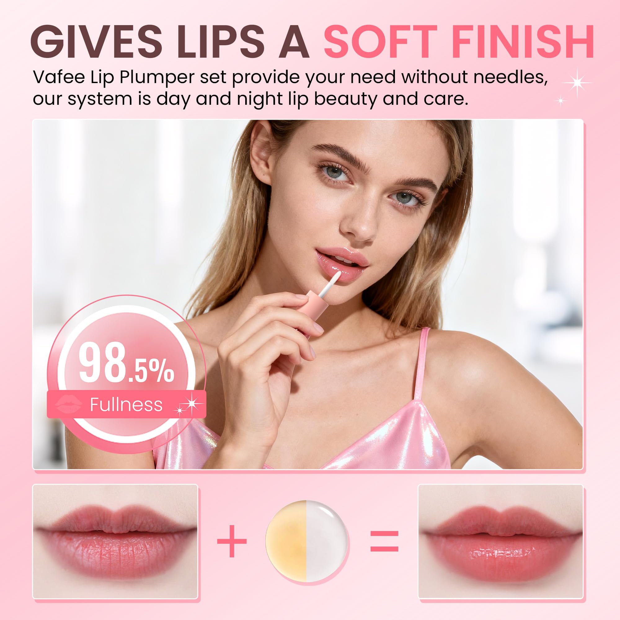 DEROL Lip Plumper by Vafee, Natural Lip Plumper and Lip Care Serum, Lip Enhancer for Fuller, Lip Mask, Beautiful Fuller, Hydrating & Reduce Fine Lines 5.5ML (Day& Night)