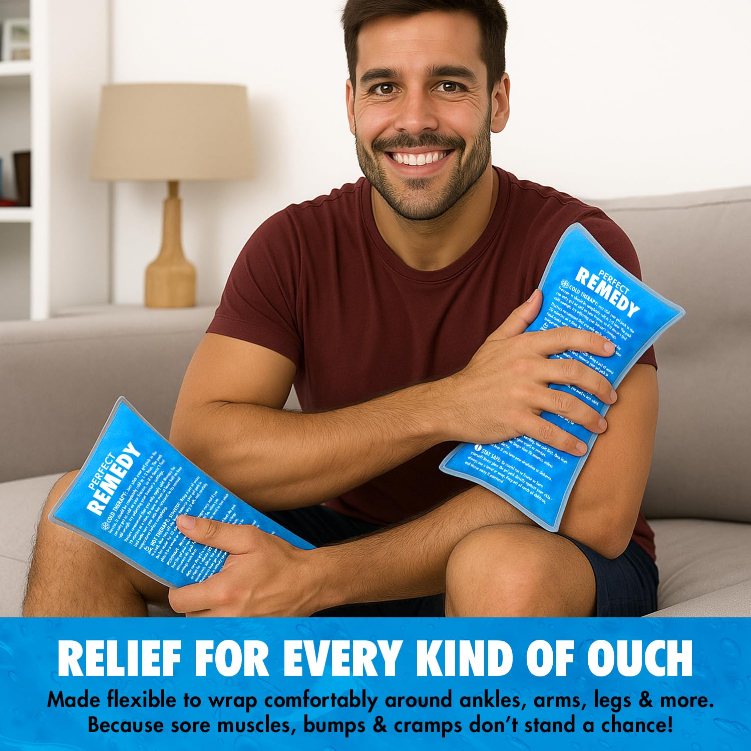 Perfect Remedy 2-Pack Gel Ice Packs for Injuries Reusable, Hot & Cold Pack That’s Durable, Soft & Flexible, Fast Relief & Recovery (Blue, Reg 2PK)