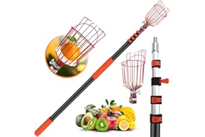 ACTREY 26FT Reach Fruit Picker Pole with Basket Telescoping,Apple Picker Pole with Basket,Lightweight Aluminum Pole Fruit Catcher for Trees,Orange Picker Suit for,Pear,Lemon,Mango,Guava,Avocados