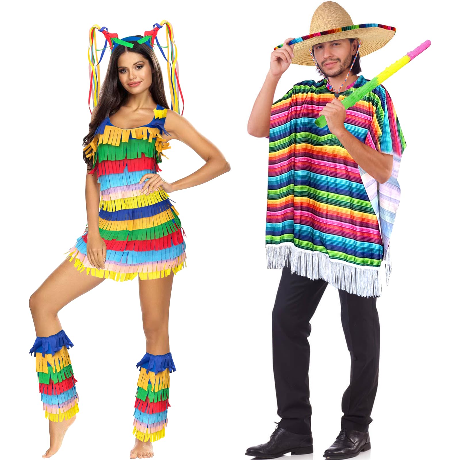 Photo 1 of *Missing items/ women's skirt* Jiytivity 7 Pcs Mexican Couple Costume for Adult Mexican Costume Couple Cosplay Cinco De Mayo Party Dress up (L Size)