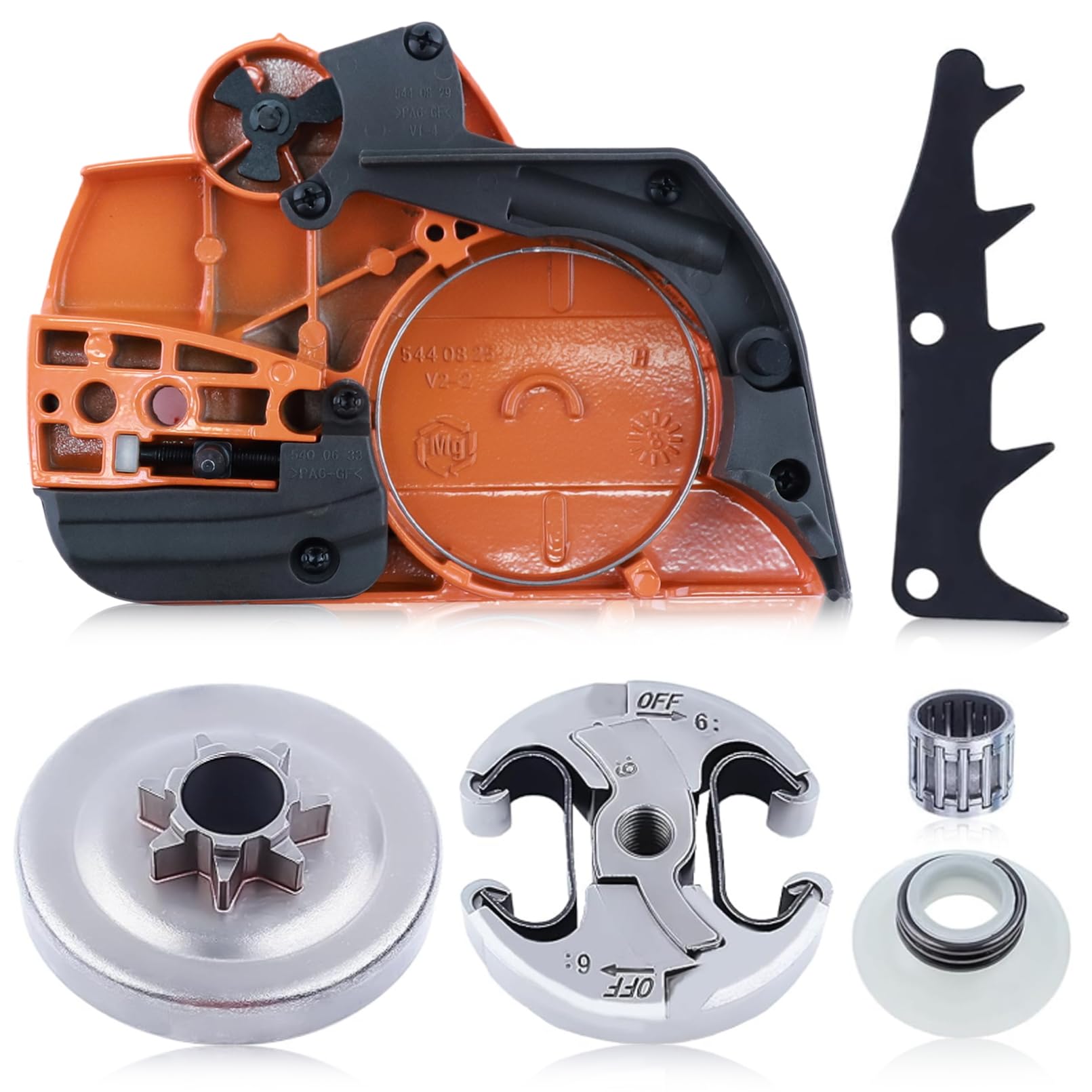 Cluth Cover with Sprocket Kit for Husqvarna 445 450 Chainsaw, ADEFOL Clutch Cover + Clutch + Clutch Drum + Bumper Spike + Worm Gear + Needle Bearing Spare Parts Accessory