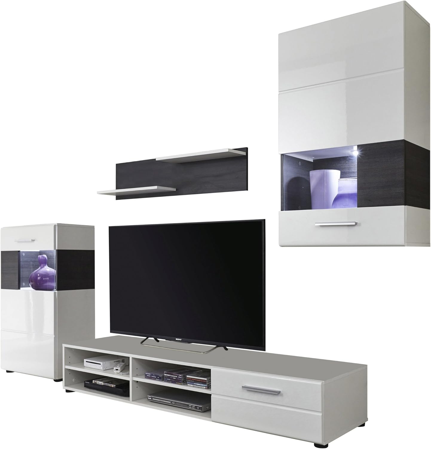 Trendteam 1566 001 14 Wohnwand Weiss Hochglanz Absetzungen Pinie Braun Nachbildung Bxhxt 232x173x43 Cm Amazon De Kuche Haushalt