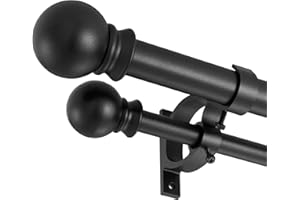 Mayrhyme Matte Black Double Curtain Rods 36-72 Inch,1’’Front and 5/8’’Back Double Drapery Rod with Small Round Ball and Alumi