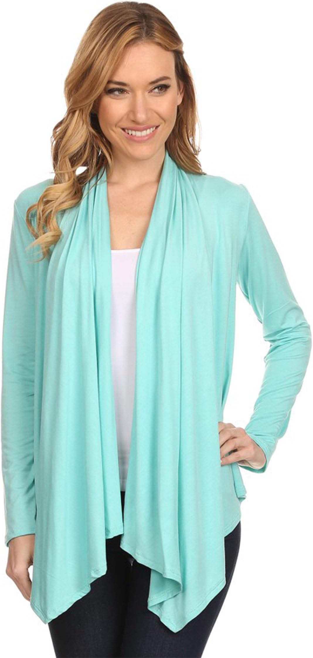 Women's Solid Casual Comfy Long Sleeve Drape Open Front Cardigan Jacket/Made in USA