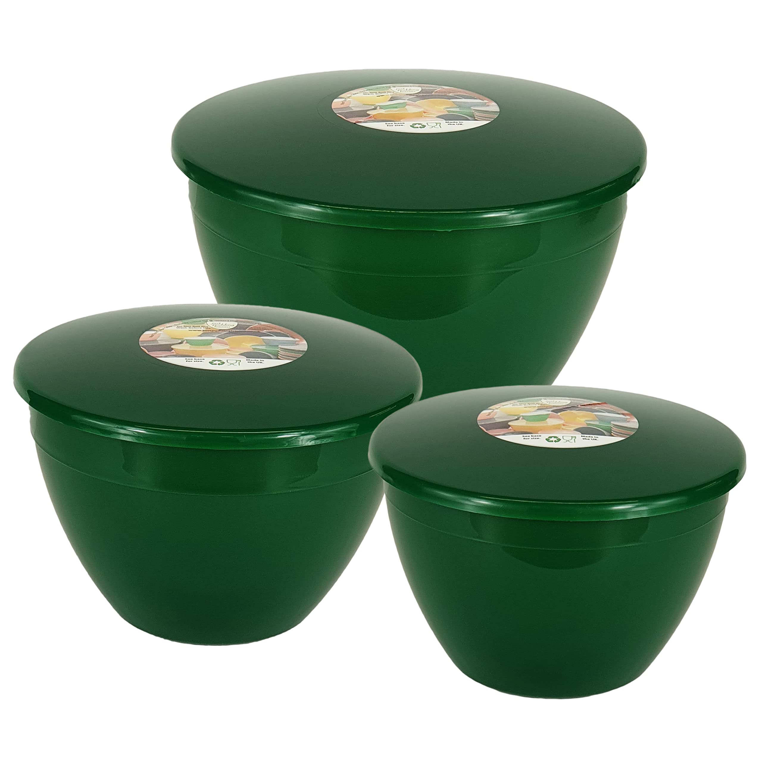 Just Pudding Basins 3 Plastic Steaming & Storage Bowls with Lids – 1.5pt, 2 Pint & 3pt (850ml, 1.14L & 1.71L) Emerald