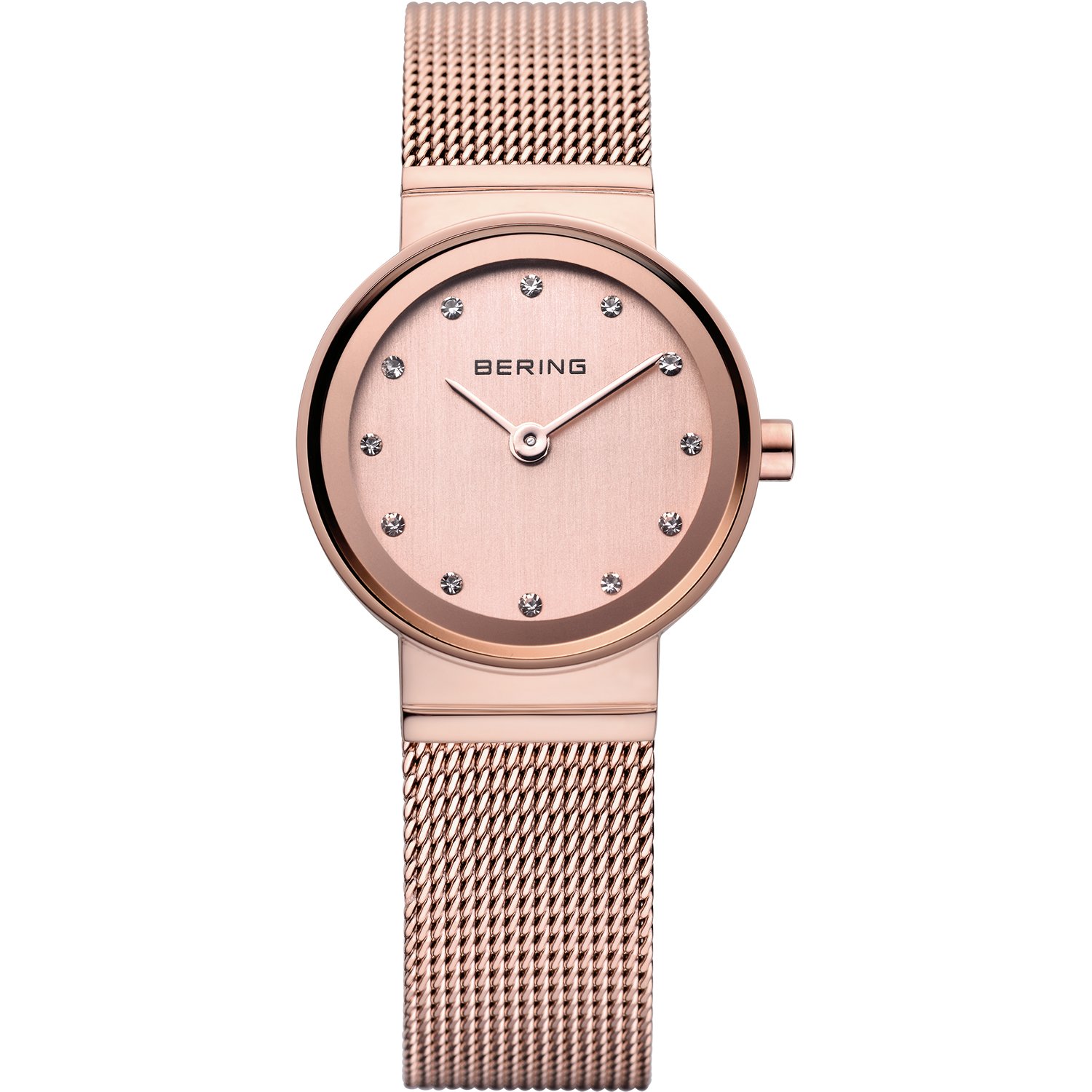 BERING Women's Quartz Watch, 22 mm Rose-Gold Stainless-Steel Case and Rose-Gold Dial, Milanese Strap, Sapphire Crystal, 3 ATM, 10122-366