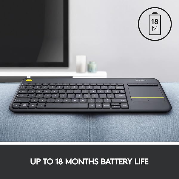 LOGITECH K400 PLUS WIRELESS TOUCH TV KEYBOARD WITH EASY MEDIA CONTROL AND BUILT-IN TOUCHPAD, HTPC KEYBOARD FOR PC-CONNECTED TV, WINDOWS, ANDROID, CHROMEOS, LAPTOP, TABLET – BLACK
