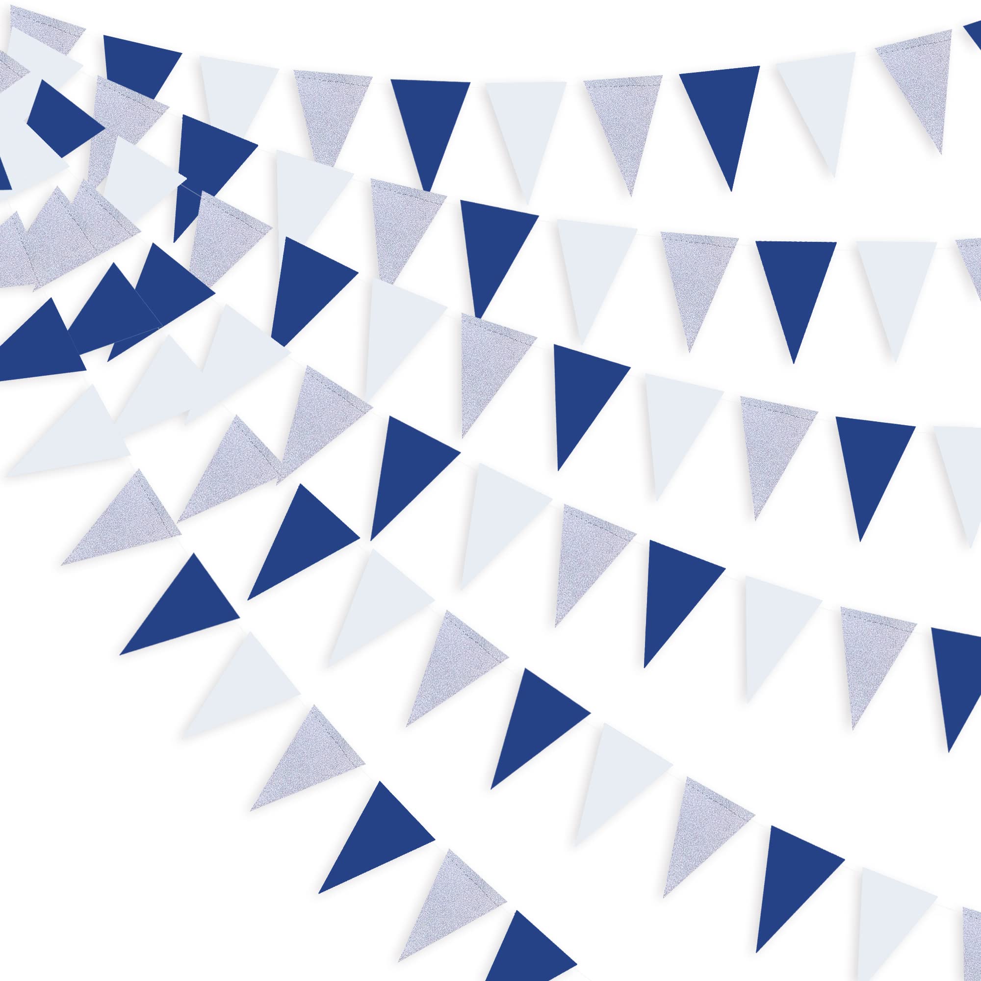 30 Ft Navy Blue Silver White Bunting Banner Party Decorations Royal Blue Paper Triangle Flag Pennant Bunting for Wedding Birthday Bridal Baby Shower Nautical Ahoy Anchor Pirate Party Decor Supplies